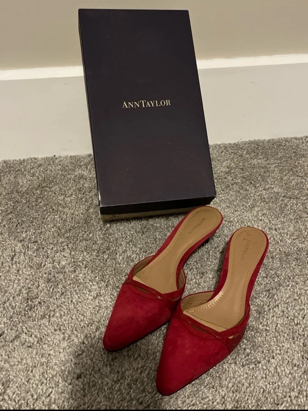 Ann Taylor Red Suede Pointed-Toe Slip-On Mules- Size 5 1/2M